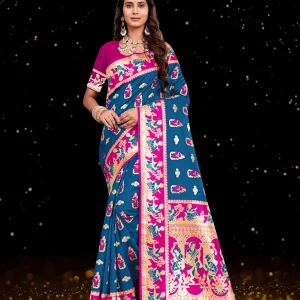 Royal Magenta & Regal Azure Banarasi Figure Art Silk Saree[Baraat-108-6]