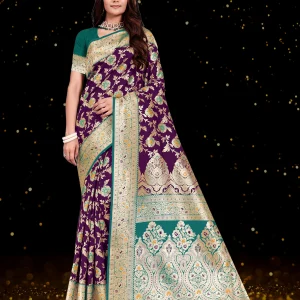 Imperial Purple & Teal Green Banarasi Katan Silk Saree [sindoor-105-5]
